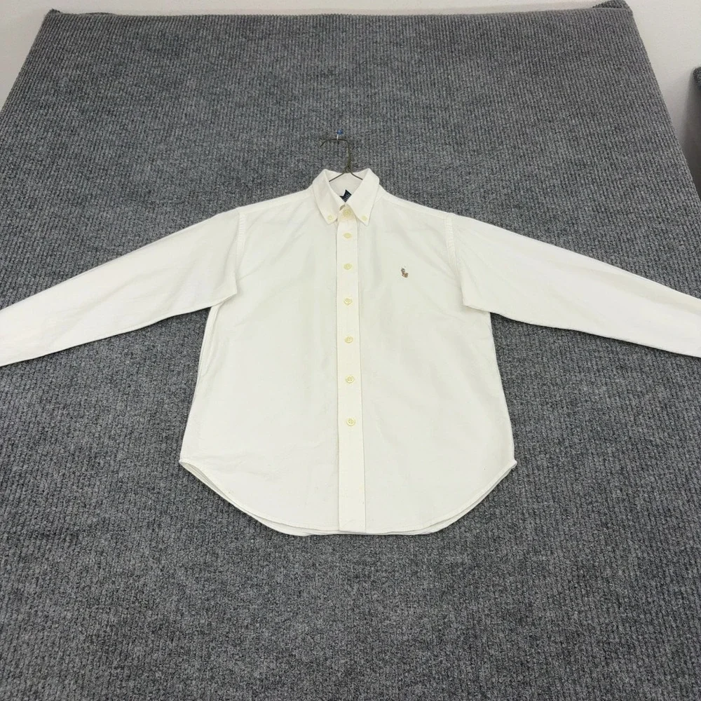 Ralph Lauren Button Down Shirt Girls 8 Cream Cotton Long Sleeve Preppy Classic
